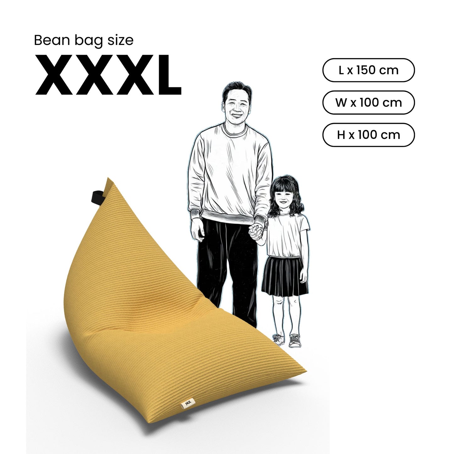 Corduroy Bean bag cover - Yellow XXXL
