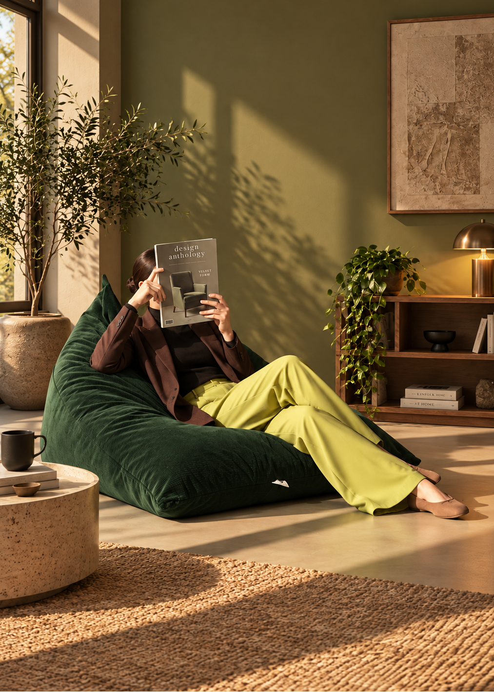 Lifestyle green corduroy bean bag