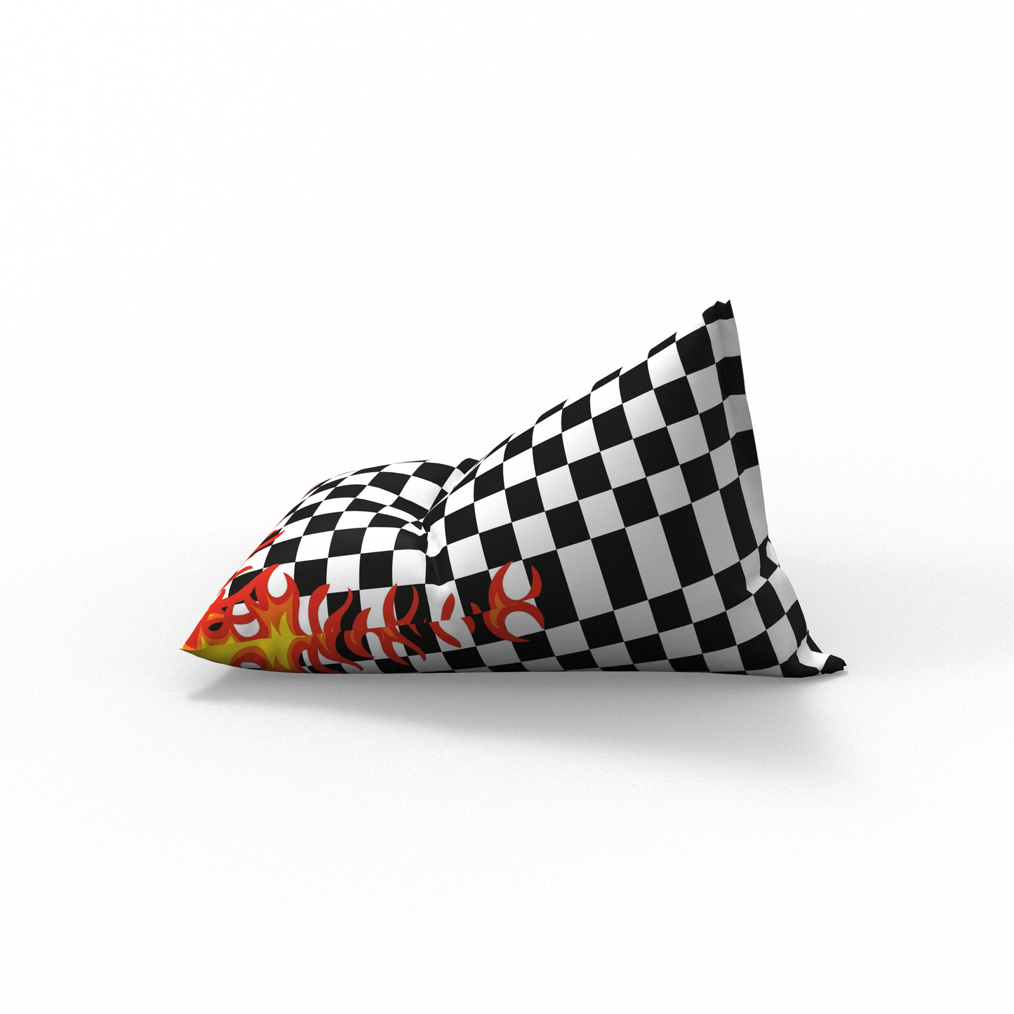 Checkered pillow with colorful design on a white background