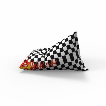 Checkered pillow with colorful design on a white background