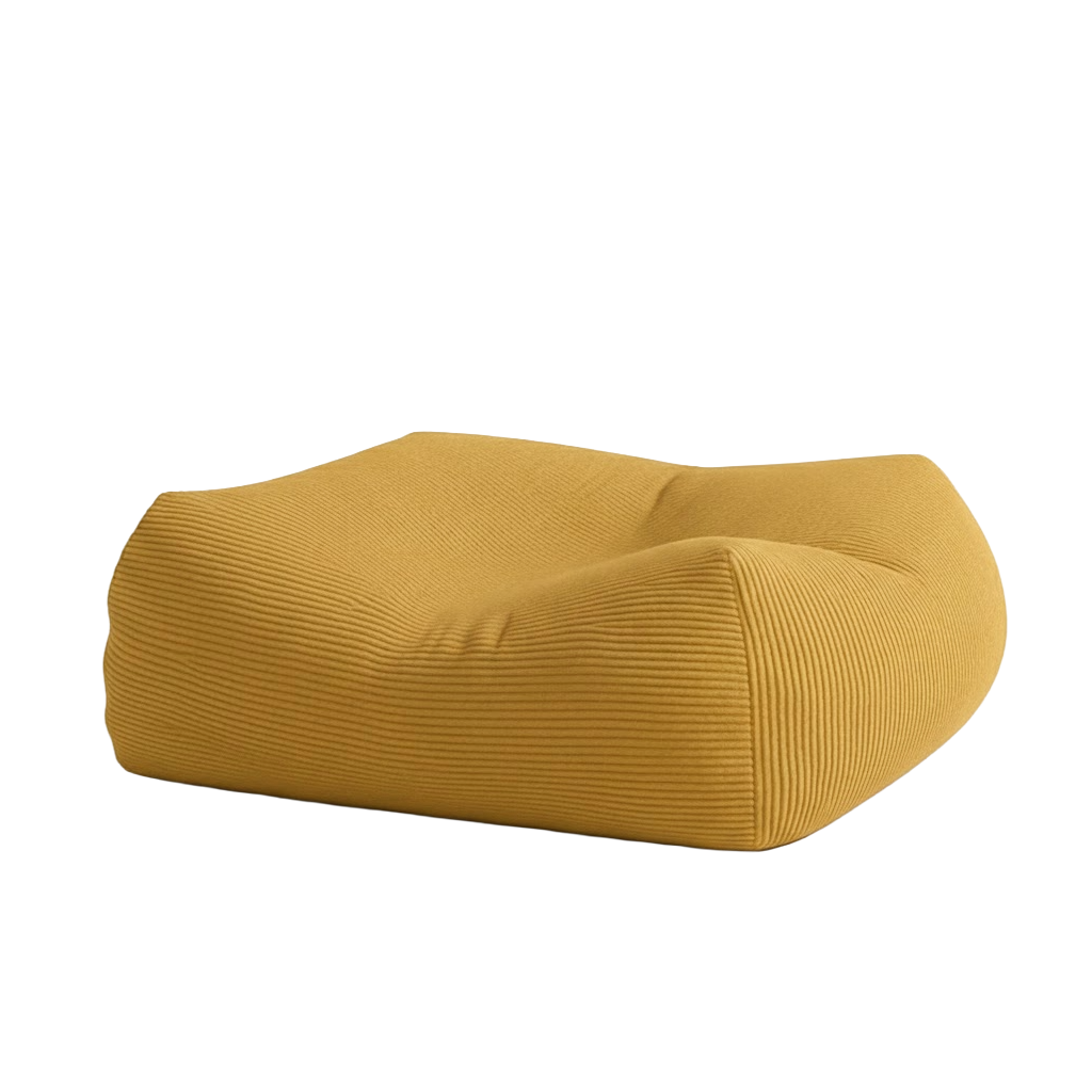 Yellow ribbed cushion on a white background
